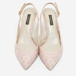 Dolce & Gabbana Pink Lurex Fabric Slingback Pumps Size 37.5