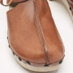 Dolce & Gabbana Brown Leather Bow Wooden Clogs Size 39