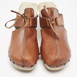 Dolce & Gabbana Brown Leather Bow Wooden Clogs Size 39
