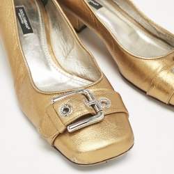 Dolce & Gabbana Metallic Gold Leather Block Heel Pumps Size 39