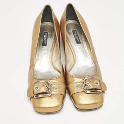 Dolce & Gabbana Metallic Gold Leather Block Heel Pumps Size 39