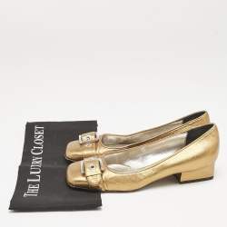 Dolce & Gabbana Metallic Gold Leather Block Heel Pumps Size 39