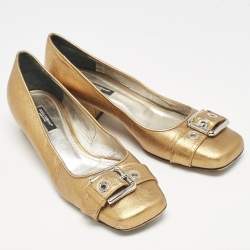 Dolce & Gabbana Metallic Gold Leather Block Heel Pumps Size 39