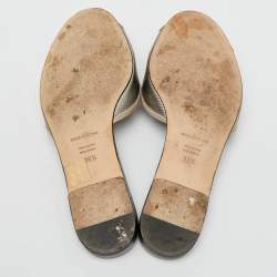 Dolce & Gabbana Silver Iguana Laminated Leather Flat Slide Sandals Size 36.5