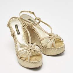 Dolce & Gabbana Gold Glitter and Canvas Wedge Sandals Size 36
