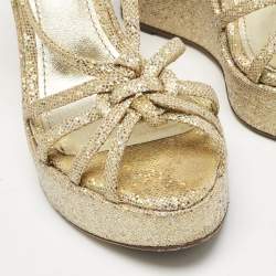 Dolce & Gabbana Gold Glitter and Canvas Wedge Sandals Size 36