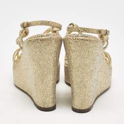 Dolce & Gabbana Gold Glitter and Canvas Wedge Sandals Size 36