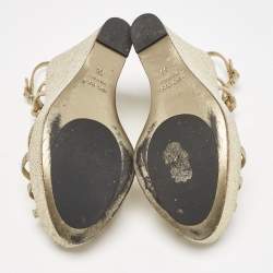 Dolce & Gabbana Gold Glitter and Canvas Wedge Sandals Size 36