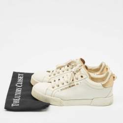 Dolce & Gabbana White Leather Pearl Embellished Portofino Sneakers Size 38
