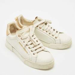 Dolce & Gabbana White Leather Pearl Embellished Portofino Sneakers Size 38