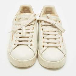 Dolce & Gabbana White Leather Pearl Embellished Portofino Sneakers Size 38