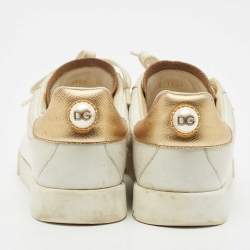Dolce & Gabbana White Leather Pearl Embellished Portofino Sneakers Size 38