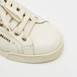 Dolce & Gabbana White Leather Pearl Embellished Portofino Sneakers Size 38