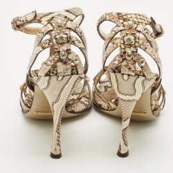 Dolce & Gabbana Brown/Beige Python Crystal Embellished T-Strap Sandals Size 38