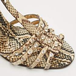 Dolce & Gabbana Brown/Beige Python Crystal Embellished T-Strap Sandals Size 38