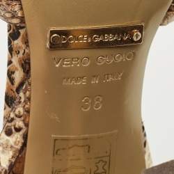 Dolce & Gabbana Brown/Beige Python Crystal Embellished T-Strap Sandals Size 38