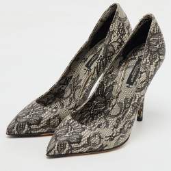 Dolce & Gabbana Black/Beige Leather Lace Printed Chantilly Pointed Toe Pumps Size 36