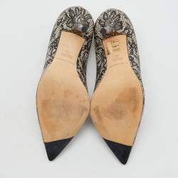 Dolce & Gabbana Black/Beige Leather Lace Printed Chantilly Pointed Toe Pumps Size 36