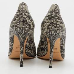 Dolce & Gabbana Black/Beige Leather Lace Printed Chantilly Pointed Toe Pumps Size 36