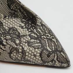 Dolce & Gabbana Black/Beige Leather Lace Printed Chantilly Pointed Toe Pumps Size 36