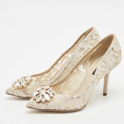 Dolce & Gabbana Off White Lace and Mesh Bellucci Pumps Size 38.5