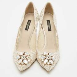 Dolce & Gabbana Off White Lace and Mesh Bellucci Pumps Size 38.5