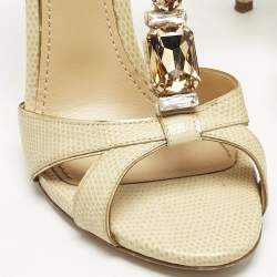 Pre Owned Dolce & Gabbana Beige Lizard Crystal Embellished Ankle Strap Sandals Size 38