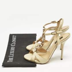 Pre Owned Dolce & Gabbana Beige Lizard Crystal Embellished Ankle Strap Sandals Size 38