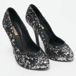 Dolce & Gabbana Black/Silver Sequin Platform Pumps Size 38