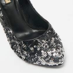 Dolce & Gabbana Black/Silver Sequin Platform Pumps Size 38