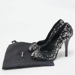 Dolce & Gabbana Black/Silver Sequin Platform Pumps Size 38