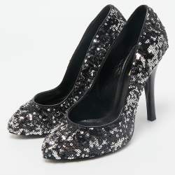 Dolce & Gabbana Black/Silver Sequin Platform Pumps Size 38