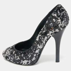 Dolce & Gabbana Black/Silver Sequin Platform Pumps Size 38