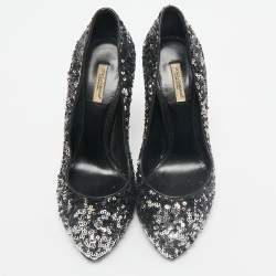 Dolce & Gabbana Black/Silver Sequin Platform Pumps Size 38
