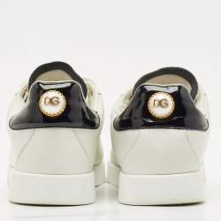 Pre Owned Dolce & Gabbana White Leather Portofino Embellished Low Top Sneakers Size 39.5