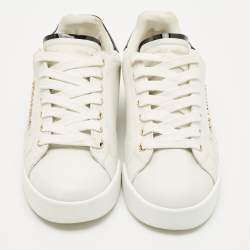 Pre Owned Dolce & Gabbana White Leather Portofino Embellished Low Top Sneakers Size 39.5