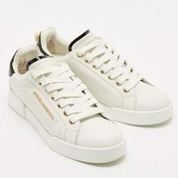 Pre Owned Dolce & Gabbana White Leather Portofino Embellished Low Top Sneakers Size 39.5