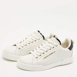 Pre Owned Dolce & Gabbana White Leather Portofino Embellished Low Top Sneakers Size 39.5