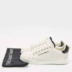 Pre Owned Dolce & Gabbana White Leather Portofino Embellished Low Top Sneakers Size 39.5