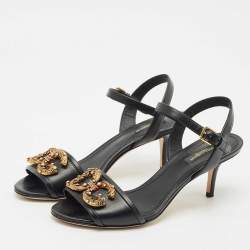 Dolce & Gabbana Black Leather DG Amore Ankle Strap Sandals Size 38