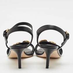 Dolce & Gabbana Black Leather DG Amore Ankle Strap Sandals Size 38