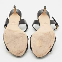 Dolce & Gabbana Black Leather DG Amore Ankle Strap Sandals Size 38