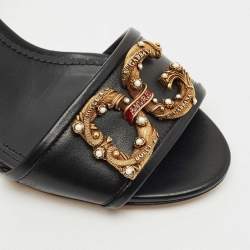 Dolce & Gabbana Black Leather DG Amore Ankle Strap Sandals Size 38