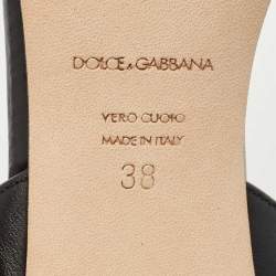 Dolce & Gabbana Black Leather DG Amore Ankle Strap Sandals Size 38