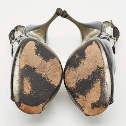 Pre Owned Dolce & Gabbana Black Patent Leather Peep Toe Slingback Pumps Size 41