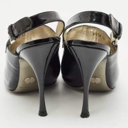 Pre Owned Dolce & Gabbana Black Patent Leather Peep Toe Slingback Pumps Size 41