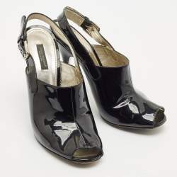 Pre Owned Dolce & Gabbana Black Patent Leather Peep Toe Slingback Pumps Size 41