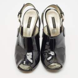 Pre Owned Dolce & Gabbana Black Patent Leather Peep Toe Slingback Pumps Size 41