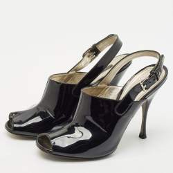 Pre Owned Dolce & Gabbana Black Patent Leather Peep Toe Slingback Pumps Size 41