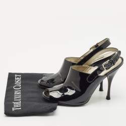 Pre Owned Dolce & Gabbana Black Patent Leather Peep Toe Slingback Pumps Size 41